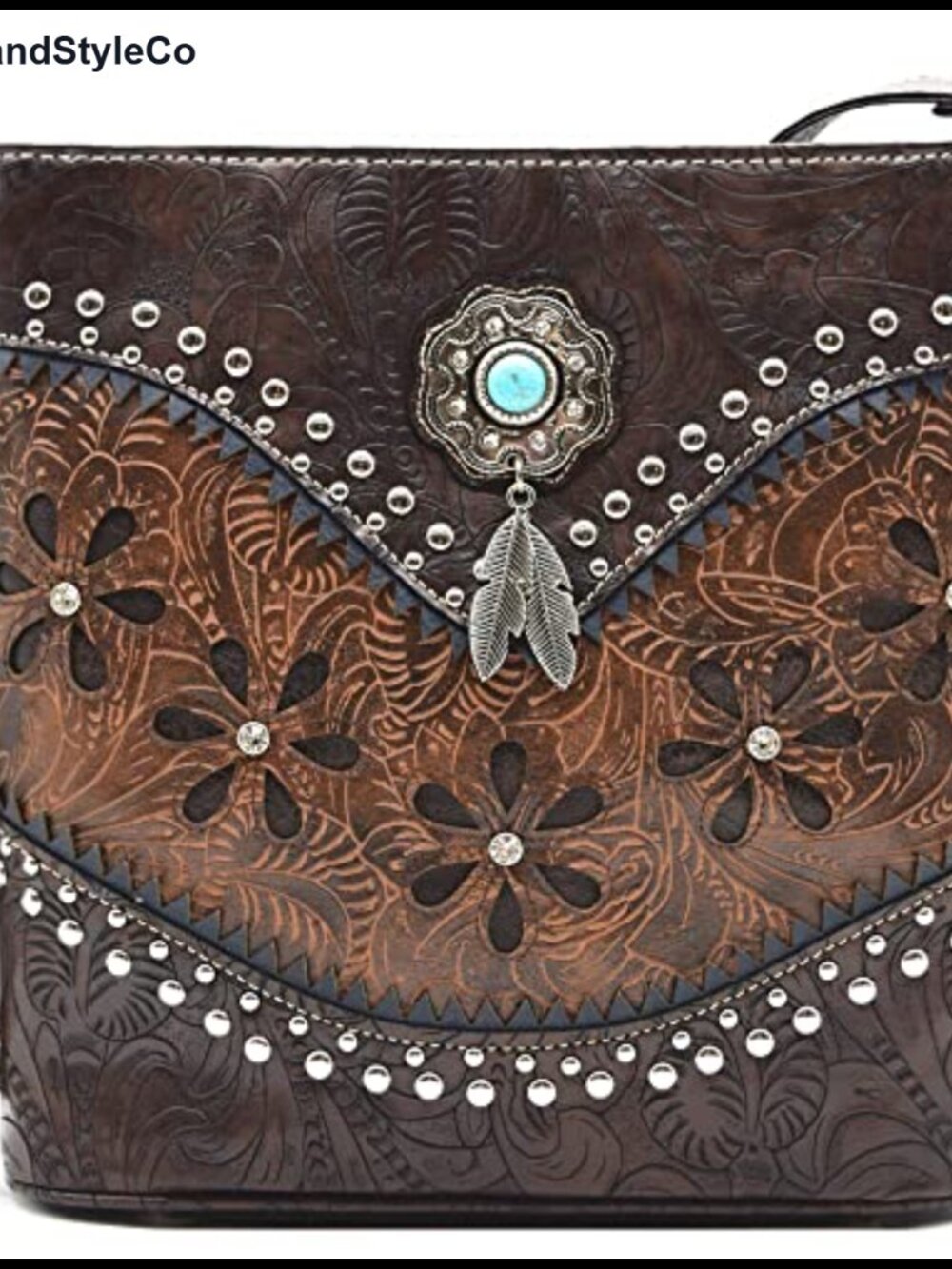 Embossed Floral Studded Crossbody Purse Concealed Carry Satchel